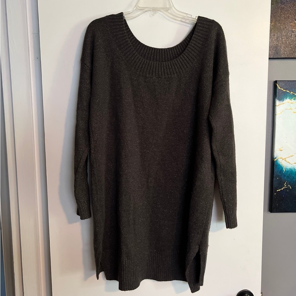 Oversized Scoop Neck Sweater Dress with Gold Stitching